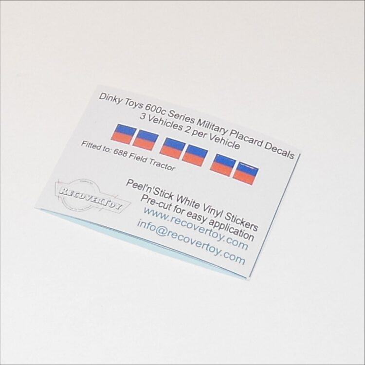 Dinky Toys 600 Series Military Placard Stickers Blue Red Block