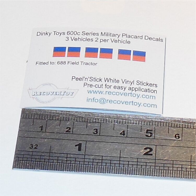 Dinky Toys 600 Series Military Placard Stickers Blue Red Block