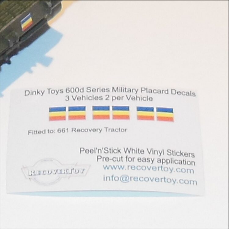 Dinky Toys 600 Series Military Placard Stickers Blue Yellow Red Block