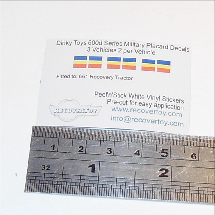 Dinky Toys 600 Series Military Placard Stickers Blue Yellow Red Block