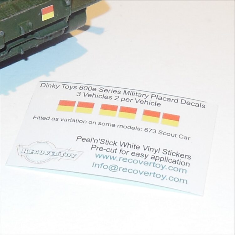 Dinky Toys 600 Series Military Placard Stickers Red Yellow Block