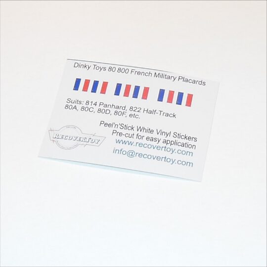 Dinky Toys 800 Series French Military Placard Stickers Blue White Red Block