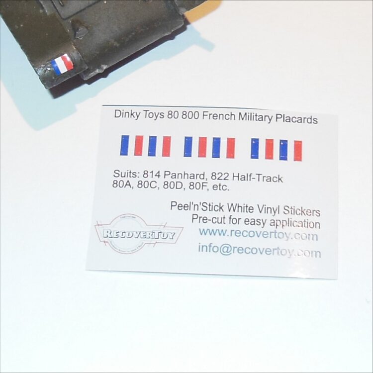 Dinky Toys 800 Series French Military Placard Stickers Blue White Red Block