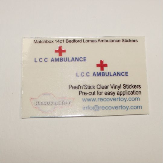Matchbox Lesney 14 c1 Bedford Lomas LCC Ambulance Sticker Set