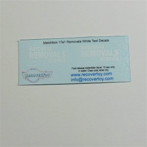 Matchbox Lesney 17a1 Removals Van White Text Pre-cut Decal Set