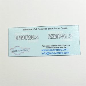 Matchbox Lesney 17a2 Removals Van White Black Text Decal Set