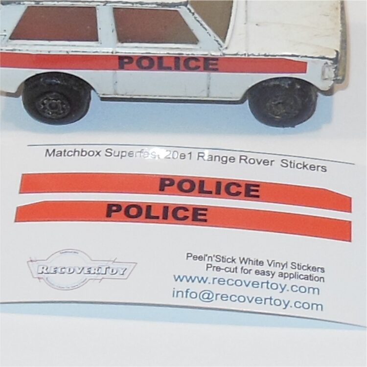 Matchbox Lesney 20e1 Range Rover Police Stripe Stickers