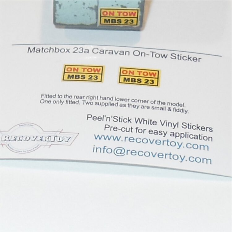 Matchbox Lesney 23a 23b 23c Caravan On Tow Plate Sticker