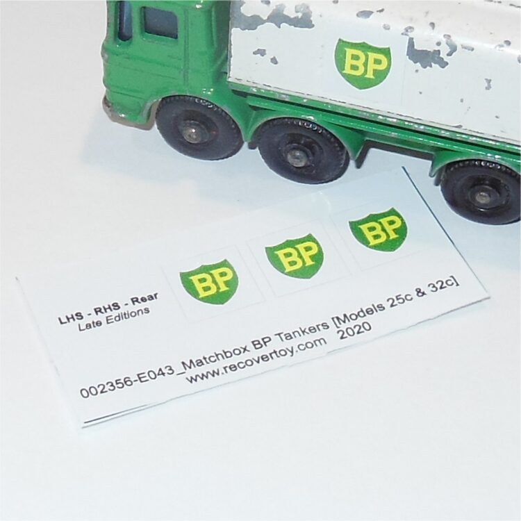 Matchbox Lesney 25c Bedford 32c Leyland Tanker Later BP Square Sticker Set