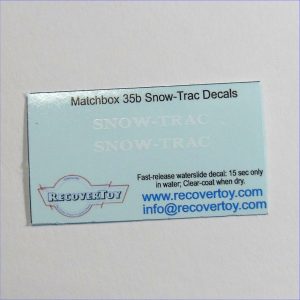 Matchbox Lesney 35b Aktiv Fischer Snow Trac Decal Set