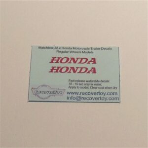 Matchbox Lesney 38c Honda Motor Cycle Trailer Early Decal Set