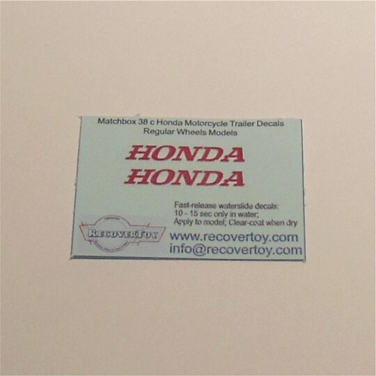Matchbox Lesney 38c Honda Motor Cycle Trailer Early Decal Set