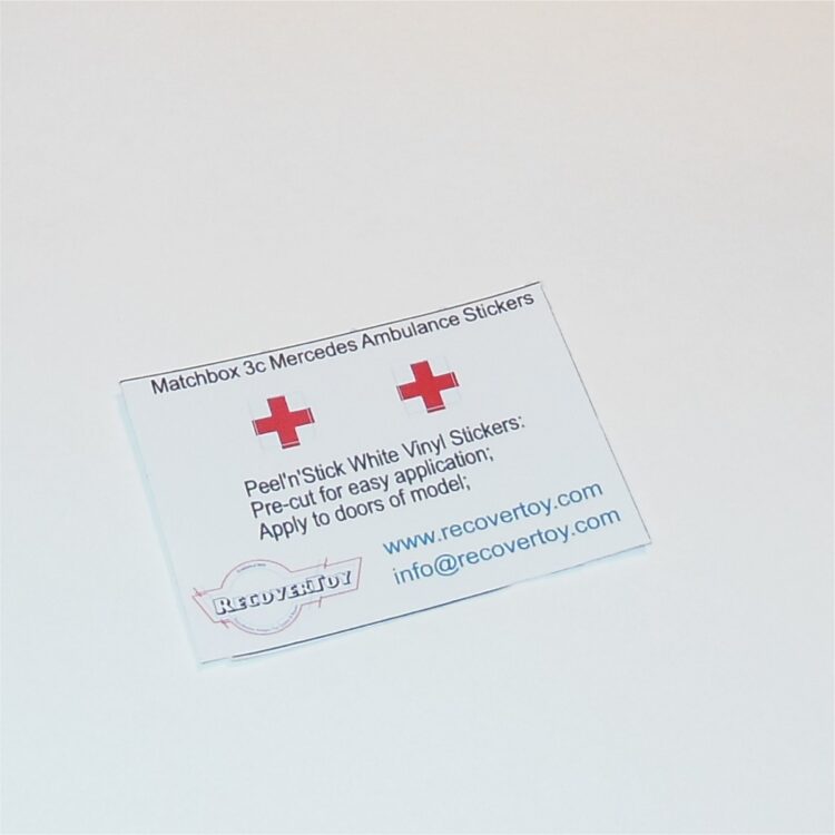 Matchbox Lesney 3c 3d Mercedes Ambulance Red Cross Sticker Set