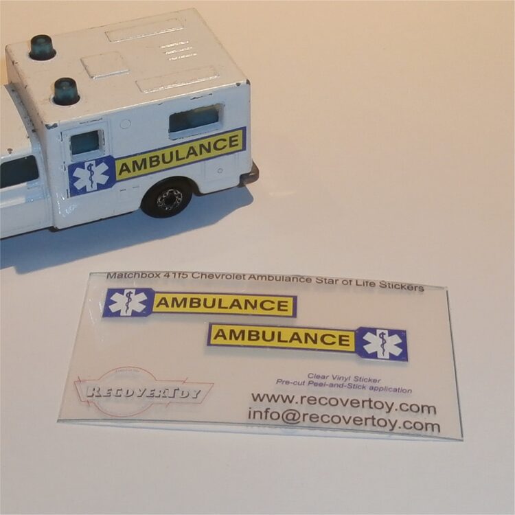 Matchbox Superfast 41f5 Chevrolet Ambulance Staff of Life Sticker Set