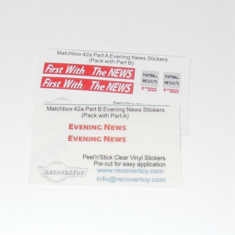 Matchbox Lesney 42a Bedford Evening News Van Sticker Set
