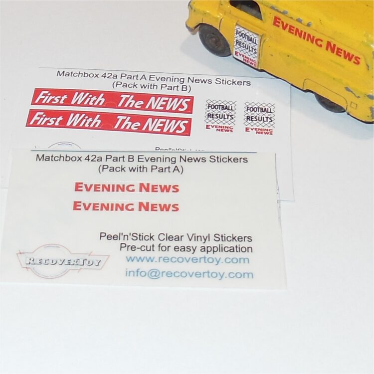 Matchbox Lesney 42a Bedford Evening News Van Sticker Set