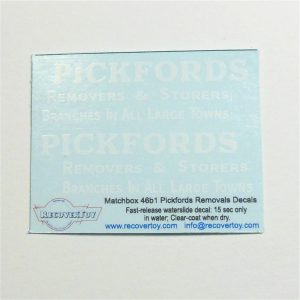 Matchbox Lesney 46 b1 Pickfords Removals Guy Van Pre-cut Decal Set