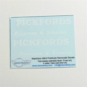 Matchbox Lesney 46 b3 Pickfords Removals Guy Van Pre-cut Decal Set