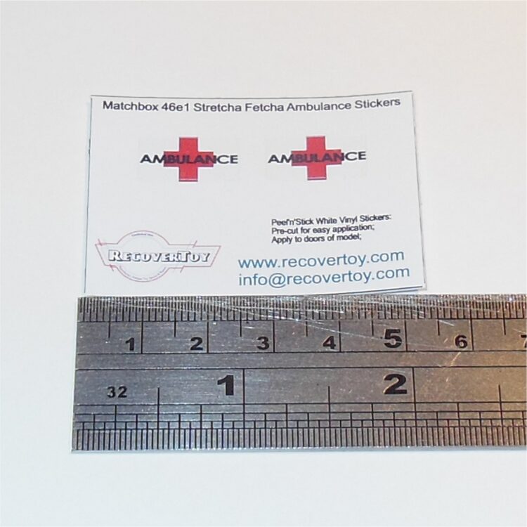 Matchbox Superfast 46e1 Stretcha Fetcha Ambulance Sticker Set