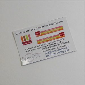 Matchbox Lesney 47b1 Commer Lyons Maid Icecream Sticker Set