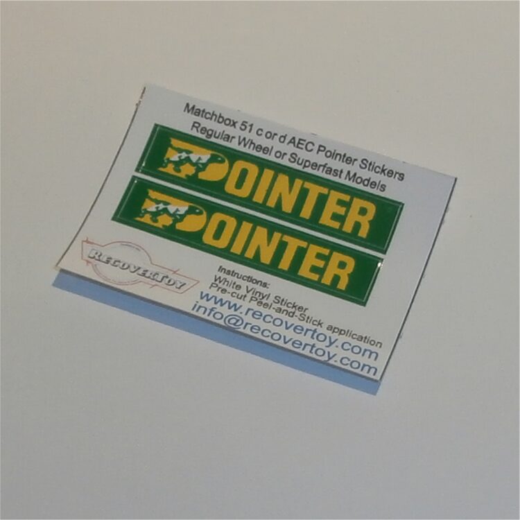 Matchbox Lesney 51cd1 AEC Tipper Pointer Sticker Set