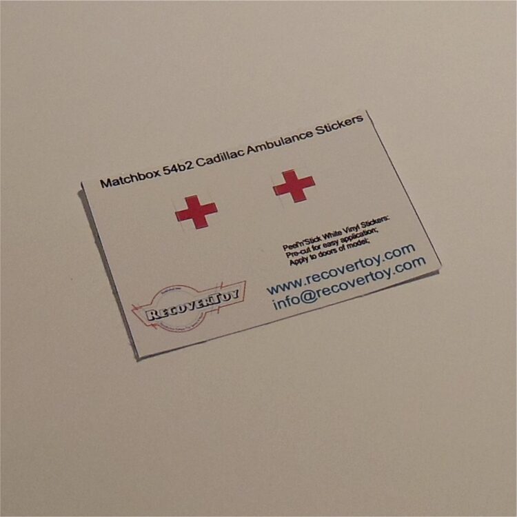 Matchbox Lesney 54bc2 Cadillac Ambulance Red Cross Stickers Set