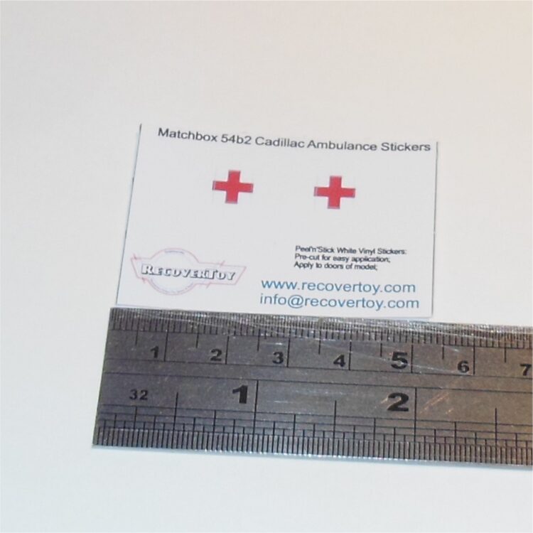 Matchbox Lesney 54bc2 Cadillac Ambulance Red Cross Stickers Set