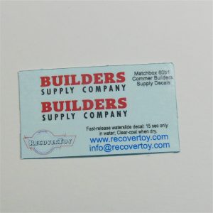 Matchbox Lesney 60a1 Morris Builders Supply Black Text Pickup Pre-cut Decal Set