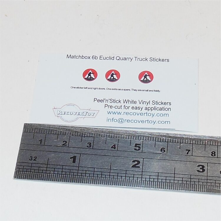Matchbox Lesney 6b Euclid Quarry Truck Stickers