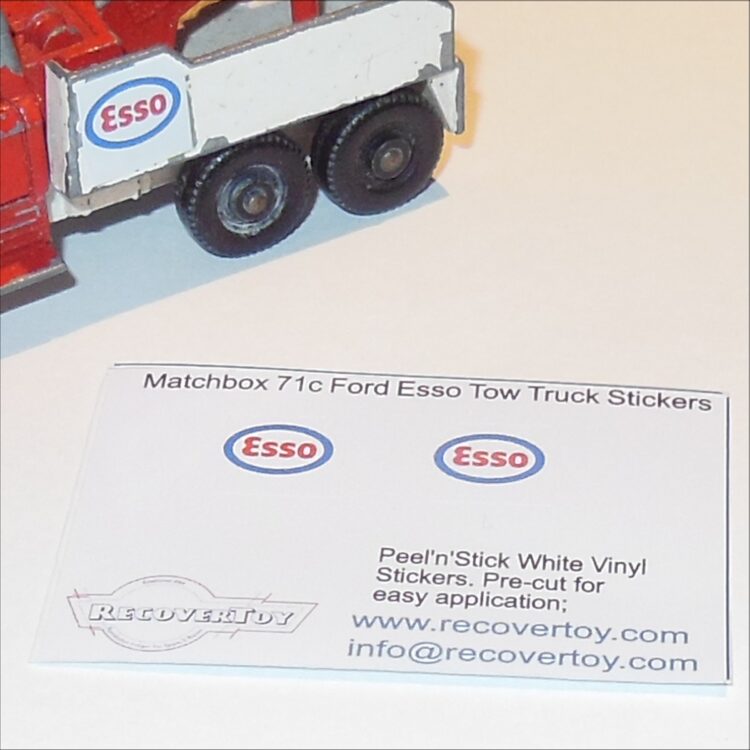 Matchbox Lesney 71c 71d Ford Heavy Wreck Truck Esso Sticker Set