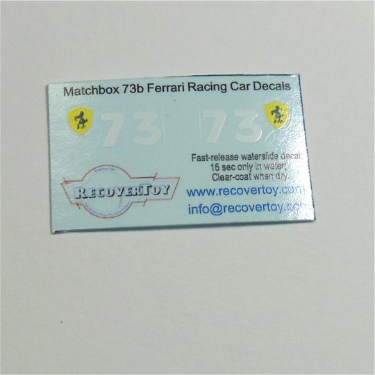 Matchbox Lesney 73b Ferrari Racing Car Decal Set