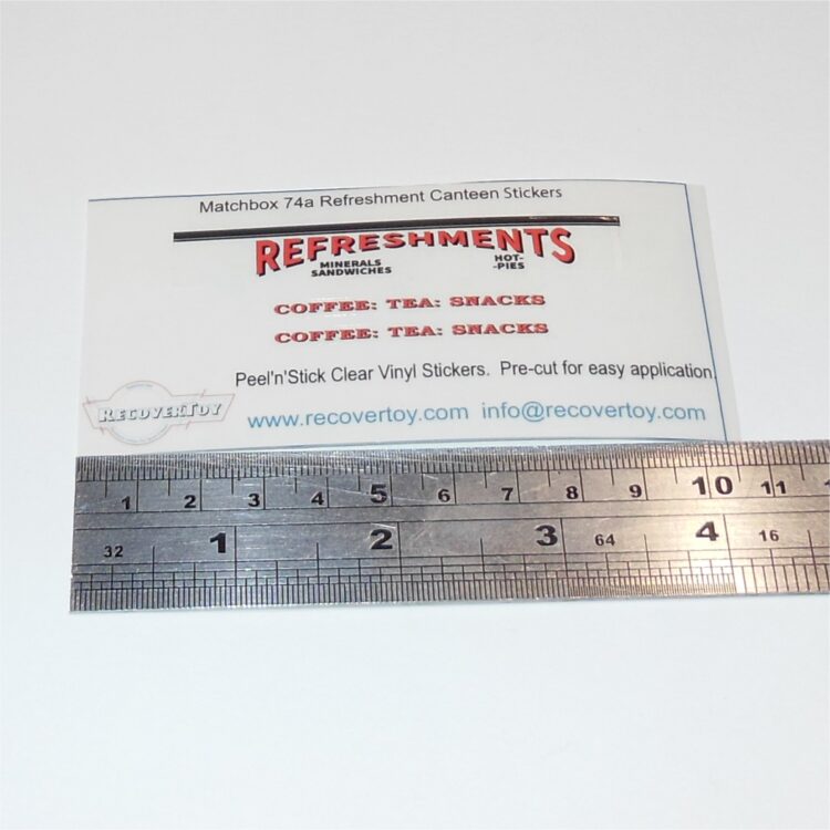 Matchbox Lesney 74a Refreshments Canteen Sticker Set