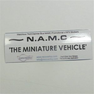 Matchbox Lesney 74c5 Daimler Bus NAMC 1972 Promotional Sticker Set