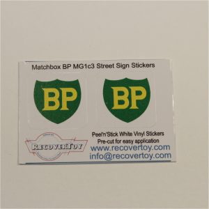 Matchbox Lesney MG1c Garage Service Station Metal Street Sign BP Stickers
