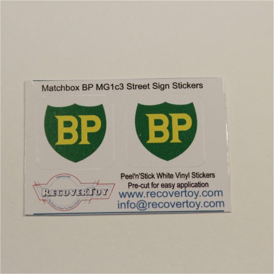 Matchbox Lesney MG1c Garage Service Station Metal Street Sign BP Stickers