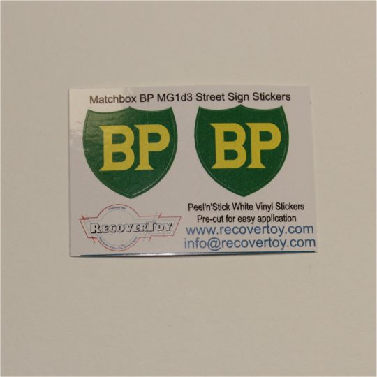 Matchbox Lesney MG1d Garage Service Station Plastic Street Sign BP Stickers