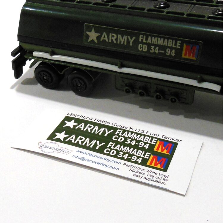 Matchbox Lesney King Size K-115 Battle Kings Fuel Tanker Stickers