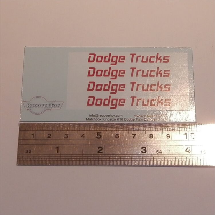 Matchbox Lesney Kingsize K 16a Dodge Twin Tipper Truck Decal Set