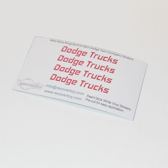 Matchbox Lesney King Size K 16a Dodge Twin Tipper Truck Sticker Set