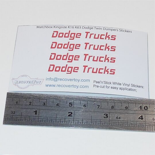 Matchbox Lesney Kingsize K 16a Dodge Twin Tipper Truck Sticker Set