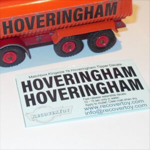 Matchbox Lesney King Size K 1b Foden Hoveringham Tipper Truck Decal Set