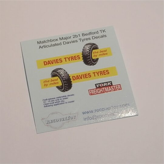 Matchbox Lesney Major Pack 2b1 Bedford Davies Tyres Decals