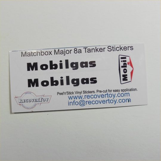 Matchbox Lesney Major Pack 8a Thornycroft Tanker Mobilgas Pre-cut Sticker Set