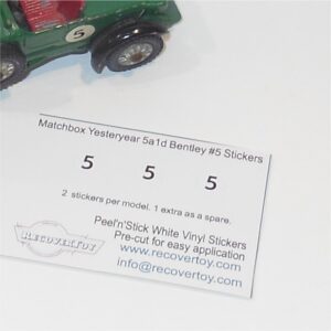 Matchbox Yesteryear  5 a 1929 Bentley 1st Issue Small #5 Sticker Set