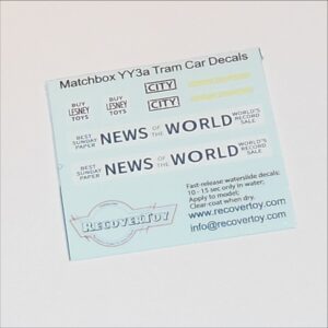 Matchbox Yesteryear  3a 1907 E Class Tram News of the World Decal Set