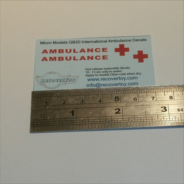 Micro Models G-20 International Ambulance Civilian Waterslide Decals