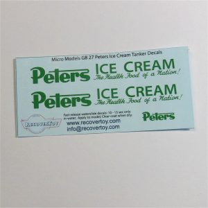 Micro Models G-27 Commer Articulated Tanker Peters Ice Cream Decal Set