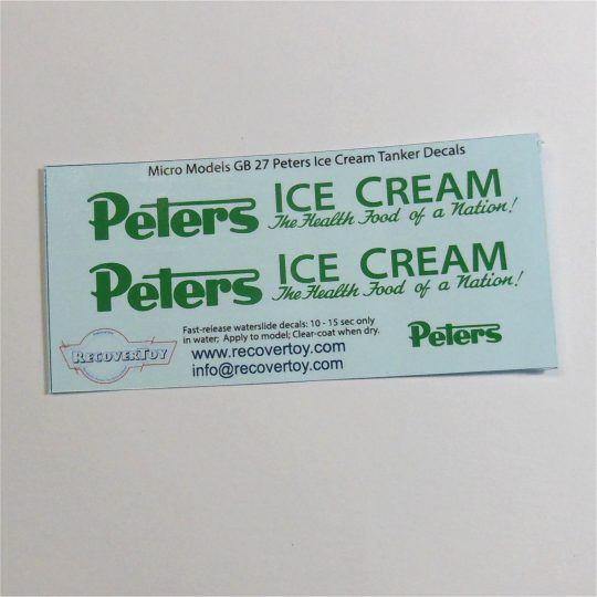 Micro Models G-27 Commer Articulated Tanker Peters Ice Cream Decal Set