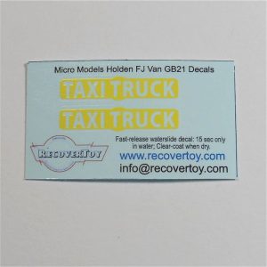 Micro Models GB21 Holden FJ Panel Van Taxi Truck Decal Set