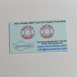 Micro Models G-37 Ford O.H.V. V8 Tipper Truck Micro Quarries Door Decals